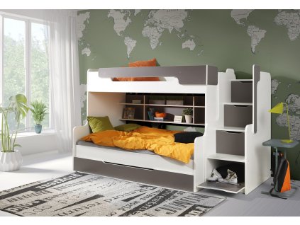 Dětská patrová postel s úložným prostorem Henry, lamino (Barevné provedení lamina MB 13. bílá-šedá)