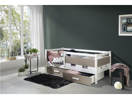 Dětská postel s úložným prostorem Ola, masiv borovice (Barevné provedení lamina MB 17. Zebrano, Barevné provedení postele 24. Capuccino akryl)