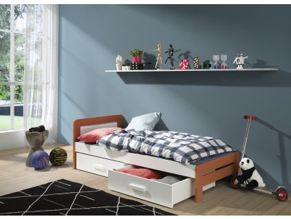 Dětská postel s úložným prostorem Alima, masiv borovice (Barevné provedení lamina MB 17. Zebrano, Barevné provedení postele 24. Capuccino akryl)