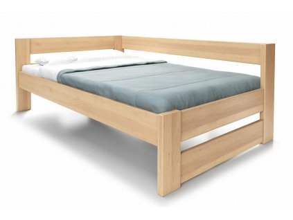 Rohová zvýšená postel jednolůžko ELA - LEVÁ, 120x200 cm, masiv buk (01-Moření Rovder buk Lak-třešeň)
