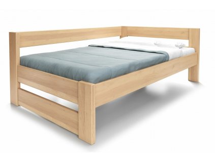 Rohová zvýšená postel jednolůžko ELA - PRAVÁ, 120x200 cm, masiv buk (01-Moření Rovder buk Lak-třešeň)