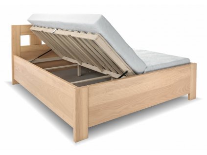 Moderní dřevěná buková postel s úložným prostorem ERIKA, rošty v ceně (01-Ložná plocha 180x200 cm, 01-Moření Rovder buk Lak-třešeň, Volba typu roštů Laťový rošt NV)