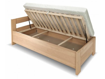 Zvýšená úložná postel jednolůžko ELA, masiv buk (01-Moření Rovder buk Lak-třešeň, Rozměr 100 x 200 cm, Volba typu roštů Laťový rošt NV)