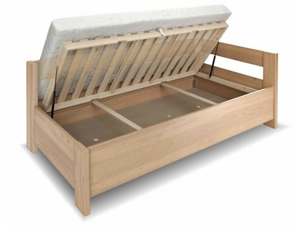 Rohová zvýšená úložná postel jednolůžko ELA - PRAVÁ,120x200, Rošt v ceně (01-Moření Rovder buk Lak-třešeň, Volba typu roštů Laťový rošt BV)