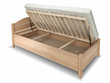 Zvýšená úložná postel jednolůžko MARIA, masiv buk (01-Moření Rovder buk Lak-třešeň, Rozměr 90 x 200 cm, Volba typu roštů Laťový rošt NV)