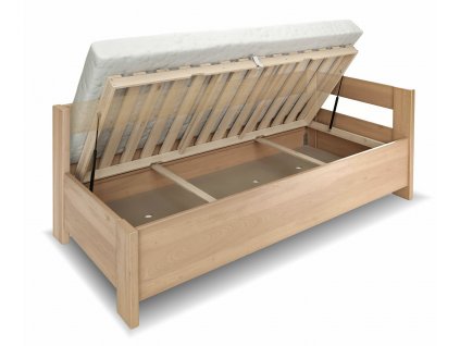 Rohová zvýšená úložná postel jednolůžko ELA - PRAVÁ, Rošt v ceně (01-Ložná plocha 80x200 cm, 01-Moření Rovder buk Lak-třešeň, Volba typu roštů Laťový rošt NV)