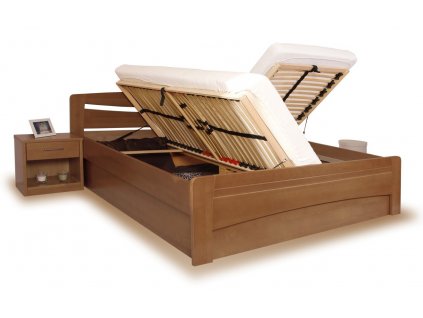 Manželská postel s úložným prostorem EVITA 6 senior 160x200, 180x200, masiv buk - moření tabák