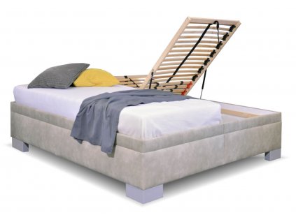 Zvýšená čalouněná postel dvoulůžko s úložným prostorem Litera