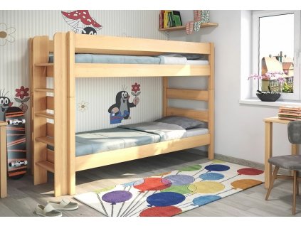 Poschoďová postel JUNIOR 3, LEVÁ , masiv buk   (Varianta Plocha pro matrace 80x200 cm, Výběr odstínu Lak - šedá)