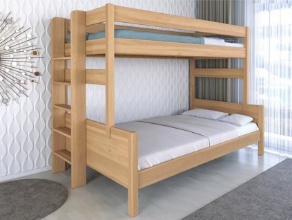 Poschoďová postel JUNIOR,120x200, LEVÁ , masiv buk  (Varianta Plocha pro matrace 90x200 cm, Výběr odstínu Lak - třešeň)