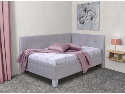 Rohová čalouněná postel Valia, s roštem a úložným prostorem, 100x200, Levá (Varianta Výběr potahu Solar-61)