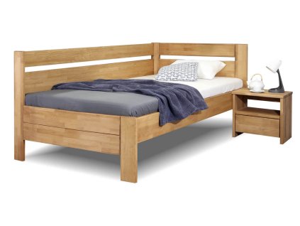 Postel z masivu Academia, 120x200, masiv buk, Levá (Barevné provedení HappyBed - buk 15.Lak - Eben, Výška rámu 03. 50 cm)
