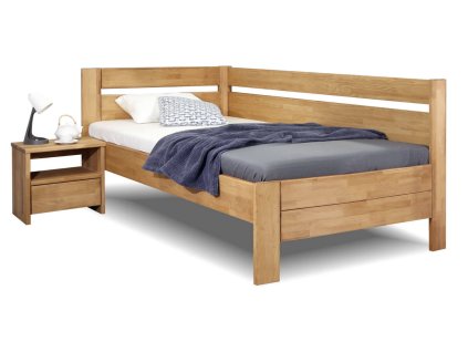Postel z masivu Academia, 120x200, masiv buk, Pravá (Barevné provedení HappyBed - buk 15.Lak - Eben, Výška rámu 03. 50 cm)