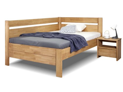 Zvýšená postel z masivu Academia, 140x200, masiv buk, Levá (Barevné provedení HappyBed - buk 15.Lak - Eben, Výška rámu 03. 50 cm)