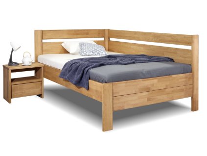 Zvýšená postel z masivu Academia, 140x200, masiv buk, Pravá (Barevné provedení HappyBed - buk 15.Lak - Eben, Výška rámu 03. 50 cm)