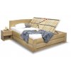 Postel dvoulůžko s úložným prostorem Justina, masiv dub (01-Ložná plocha 180x200 cm, Volba typu roštů Čelní výklop, Výška rámu 02. 45 cm)