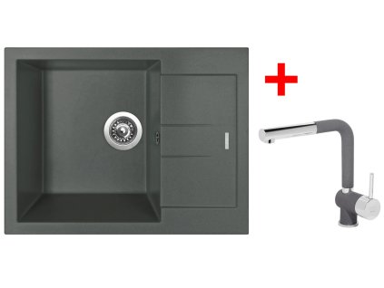Granitový drez Sinks AMANDA 650 Titanium + drezová batéria MIX 3 P GR