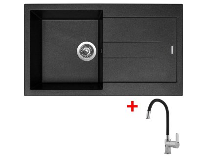 Granitový drez Sinks AMANDA 860 Metalblack + drezová batéria FLEXIA