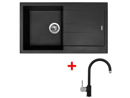 Granitový drez Sinks AMANDA 860 Pureblack + drezová batéria VITALIA GR