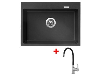 Granitový drez Sinks MAXIMO 680 Metalblack + drezová batéria FLEXIA