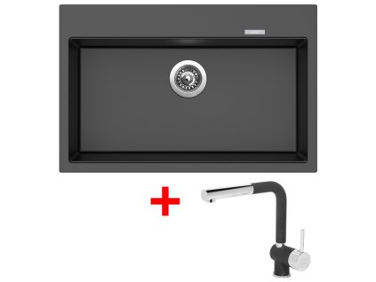 Granitový drez Sinks MAXIMO 780 Metalblack + drezová batéria MIX 3 P GR