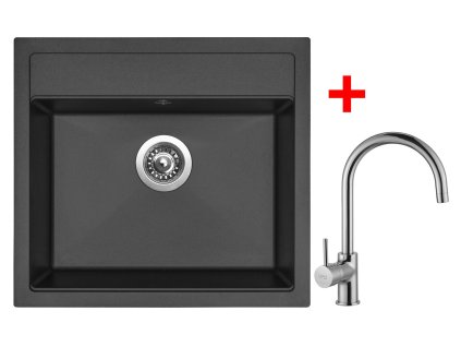 Granitový drez Sinks SOLO 560 Pureblack + drezová batéria VITALIA