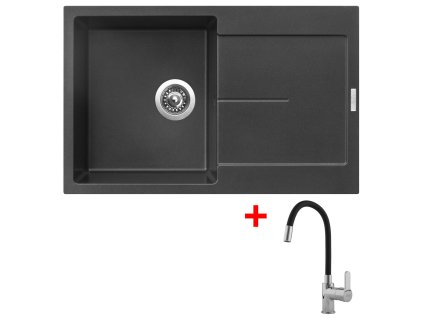 Granitový drez Sinks ULTIMA 790 Metalblack + drezová batéria FLEXIA