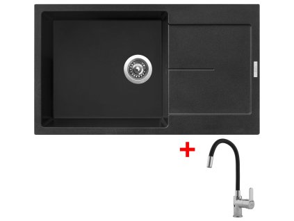 Granitový drez Sinks ULTIMA 860 XXL Metalblack + batéria Flexia