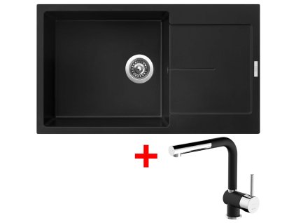 Granitový drez Sinks ULTIMA 860 XXL Pureblack + batéria Mix 3 P GR