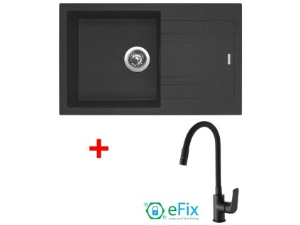 Granitový drez Sinks LINEA 780 N Granblack + batéria YOUTH MATT BLACK
