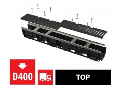 Vonkajší žľab TOP s kovovým rámom a liatinovým roštom D400