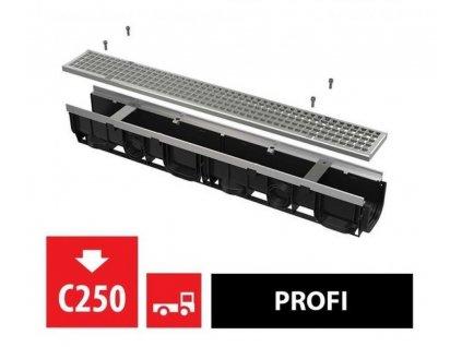 Vonkajší žľab PROFI s kovovým rámom a pozinkovaným roštom C250