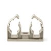Dvojpríchytka na potrubie, s klipom, šedý plast - 2x20mm
