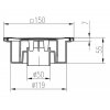 Podlahová vpusť spodná DN50/55, nerezová mriežka 150mm, vodná hladina