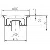 Podlahová vpusť spodná DN50/82, nerezová mriežka 150mm, s plavákom
