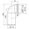 Dopojenie k WC – koleno, 90° Alca, rozmery