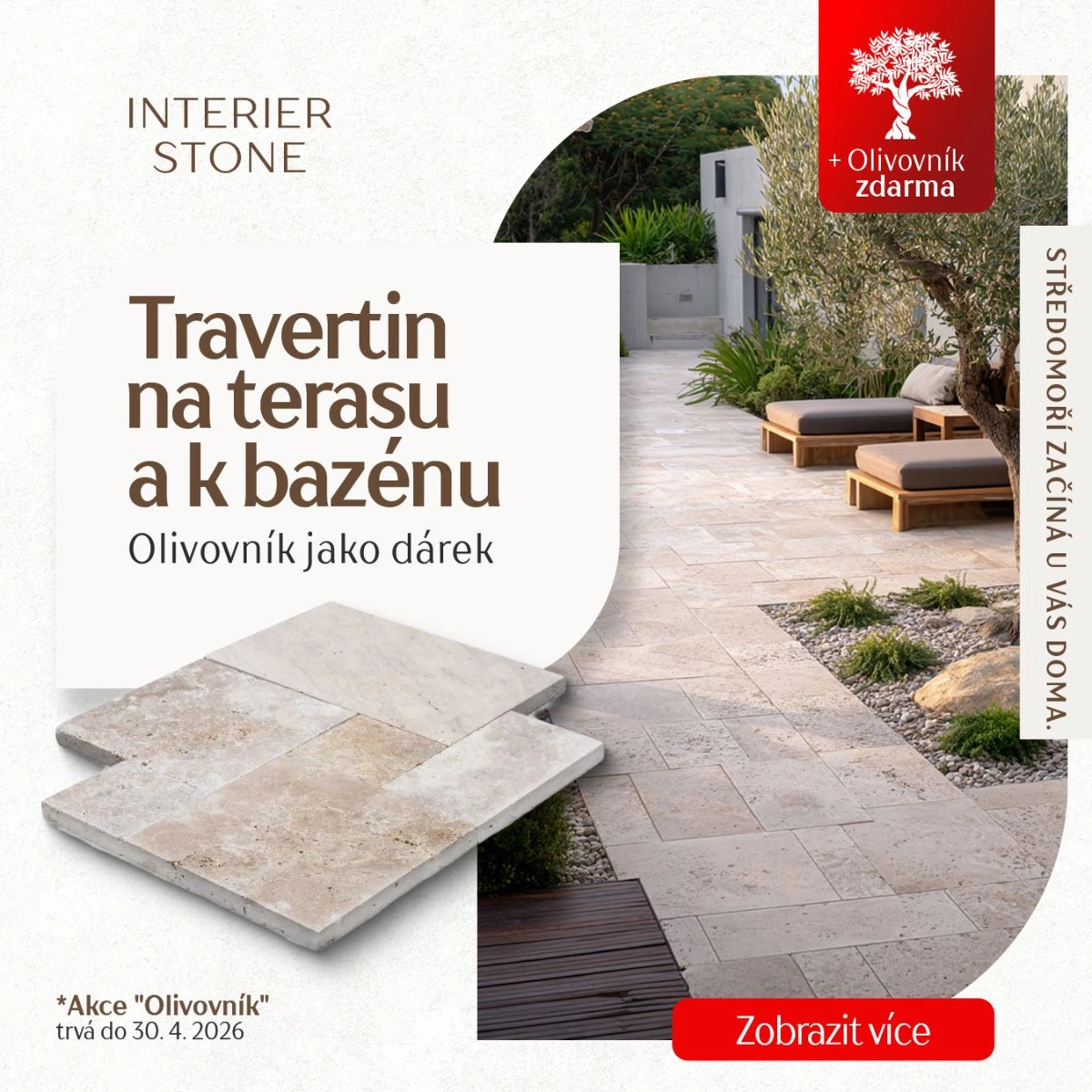 Středomoří u vás doma: travertinová dlažba + olivovník jako dárek