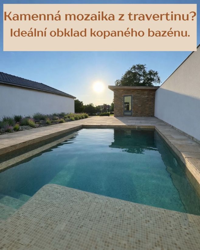 🏊‍♂️ Mozaika do bazénu, která dává smysl 🌿 Travertin = přírodní vápenec, který vzniká ve vodě 💧 A právě proto je mozaika...