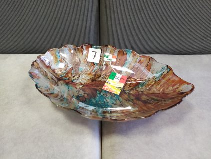 Designová skleněná mísa ve tvaru listu hnědá