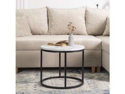 Stolík CONNY, biely mramor/Čierna