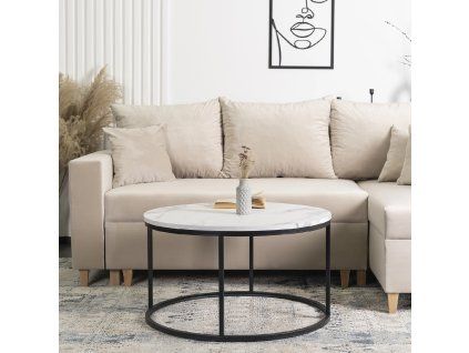 Stolík CONNY MAX, biely mramor/Čierna