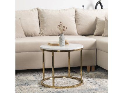 Stolík CLIFF, biely mramor/zlatá