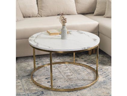 Stolík CLIFF MAX, biely mramor/zlatá