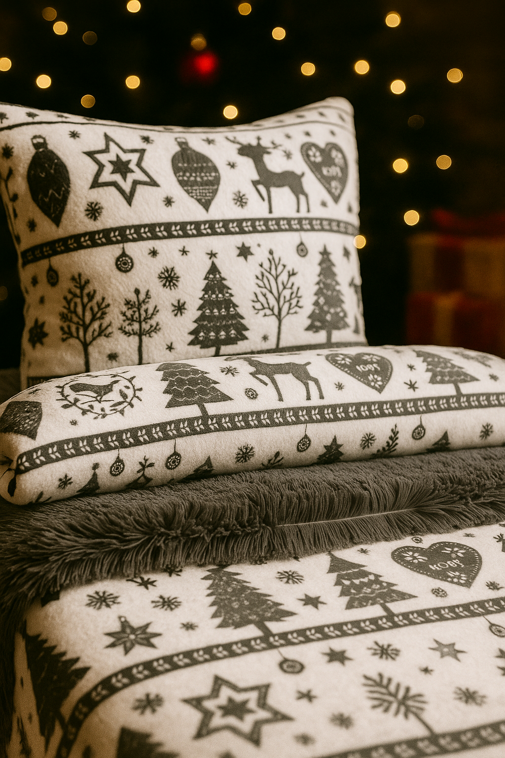 Mikroplyšové obliečky Merry Christmas – sivobiely škandinávsky dizajn