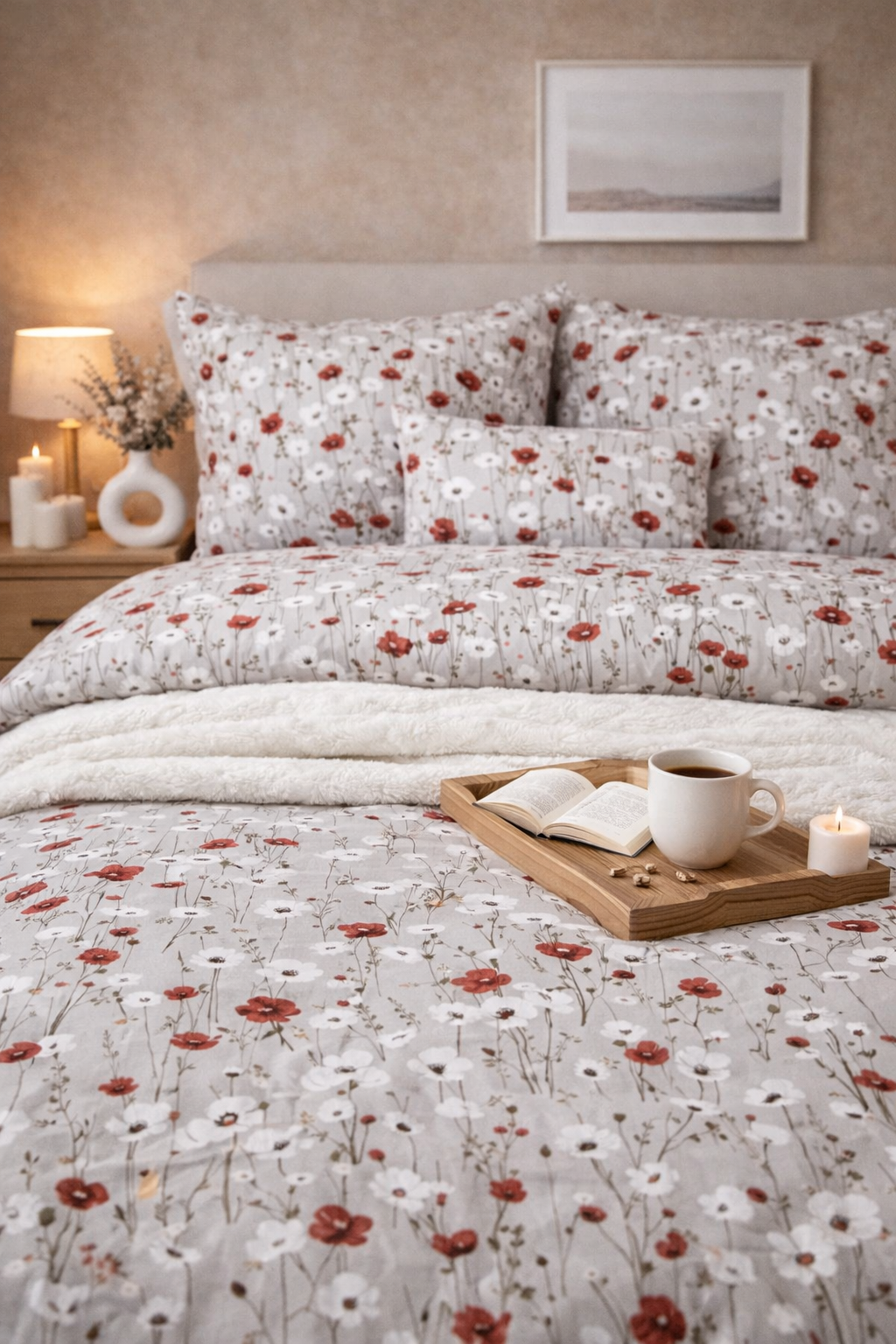 Vzorované posteľné obliečky v modernej spálni