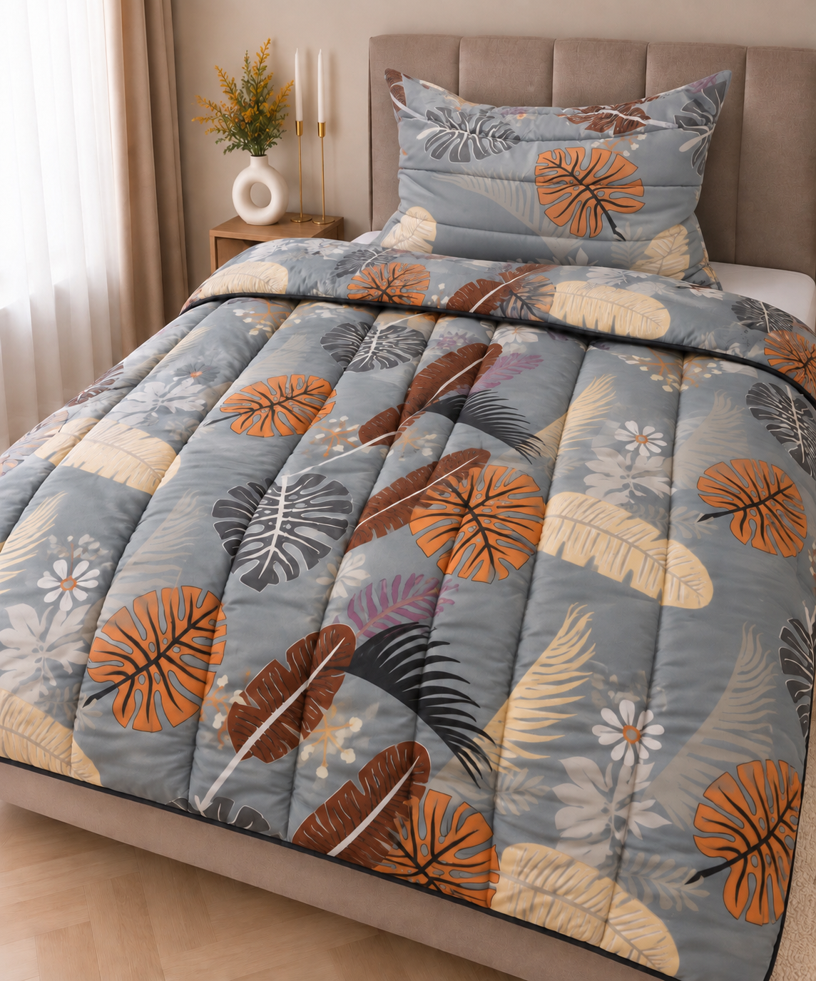 Celoročný set paplón a vankúš Tropic sivý 140x200 a 70x90 cm