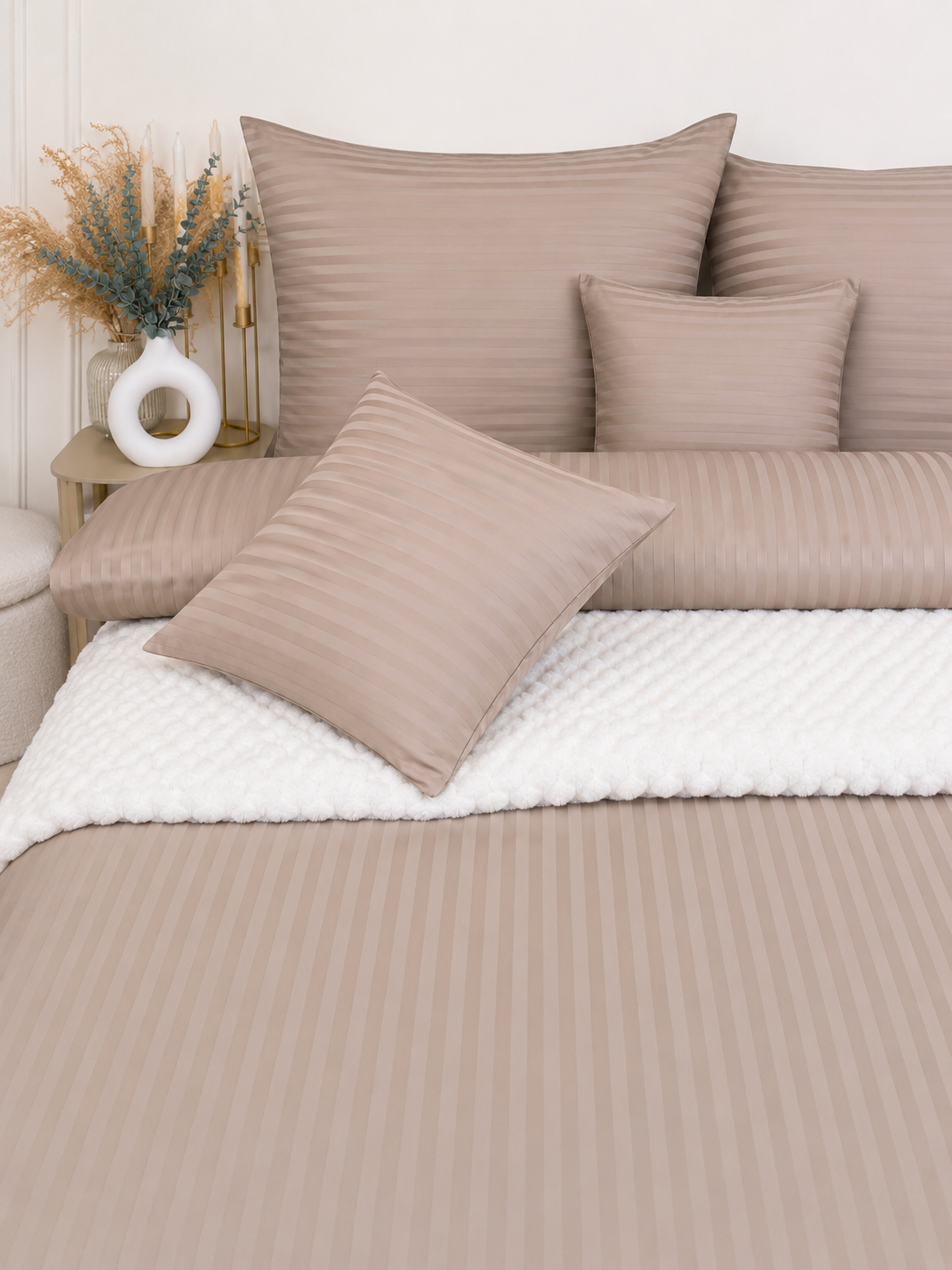 Damaškové obliečky Premium béžové 200x220 cm na francúzsky paplón