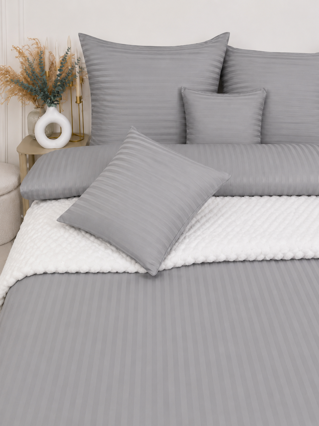 Damaskove obliecky Premium sive 140x200 70x90 cm zo 100 percent bavlny