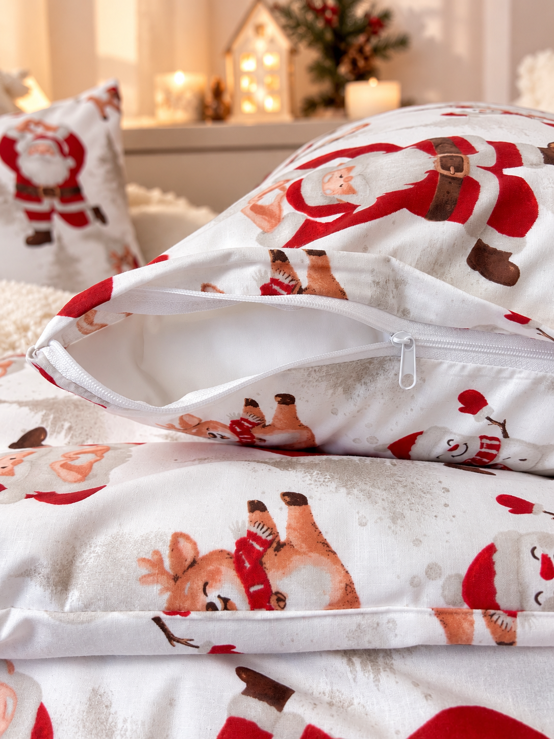 Detail bavlnených detských vianočných obliečok Santa Claus