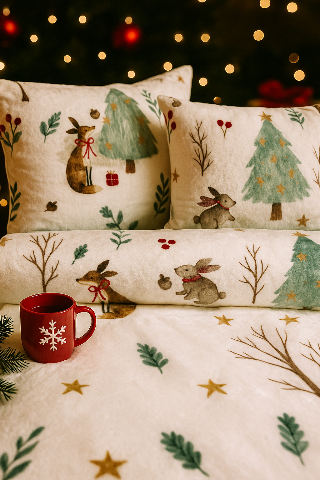 Mikroplyšové obliečky Vianočný darček – zelené a zlaté vzory